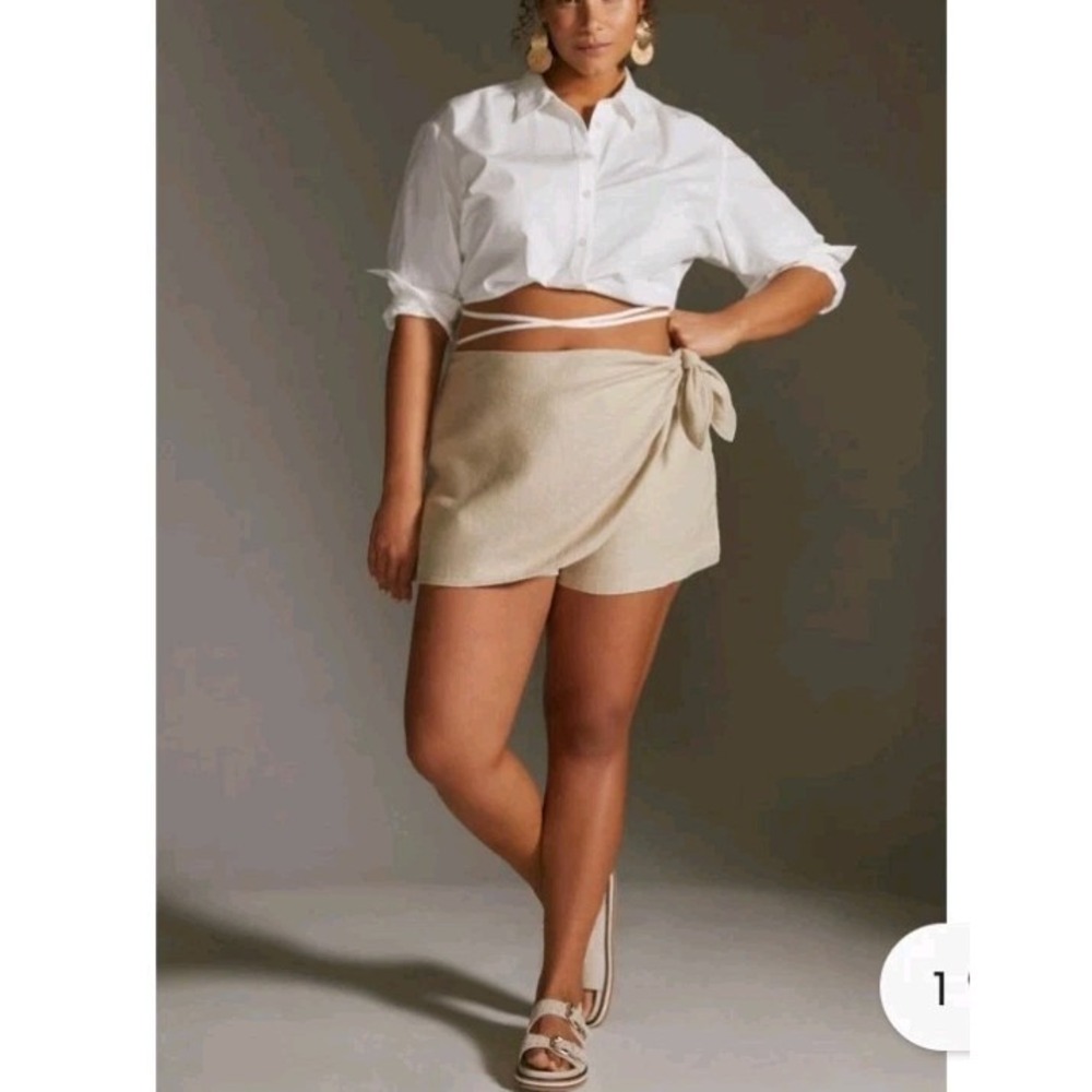 By Anthropologie Linen Blend Skort Womens 16W Beige Summer Vacation 4" Inseam